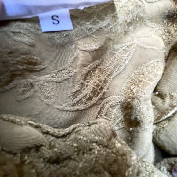 Bryn Walker Button Front Mandarin Collar Textured  Floral Blouse Small Green - Picture 4 of 10